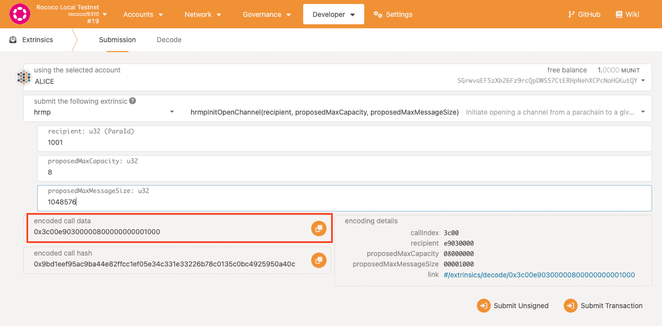 Copy the encoded call data